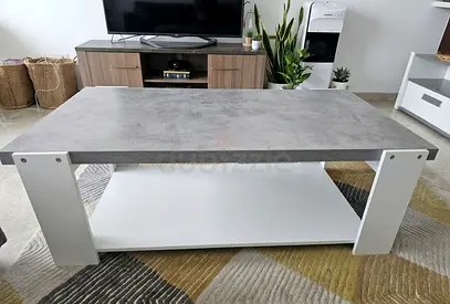 White and grey coffee table with lower shelf
