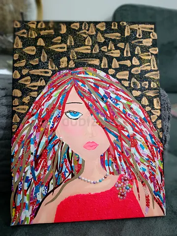 Handmade 3D Textured Collage Portrait | A3 Mixed Media Acrylic Artwork | Modern Wall Decor