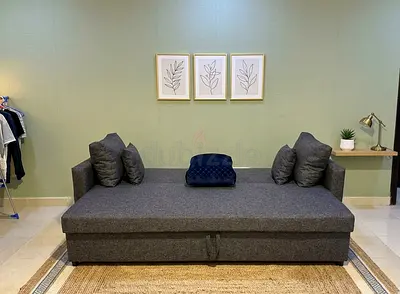 Luxury Sofa Cum Bed – 3 Seater  Elegant grey fabric sofa that transforms into a bed within seconds.