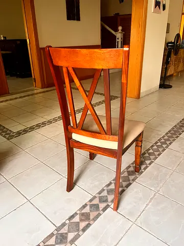 6 Solid Wood Dining Chairs with Beige Cushioned Seat
