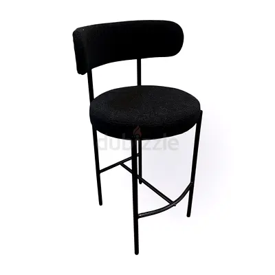 Modern Bouclé Bar Stool with Backrest – Black Minimalist Counter Chair