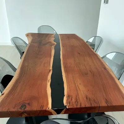 Live-edge solid wood dining table with black epoxy river - 6 seater - 195*90