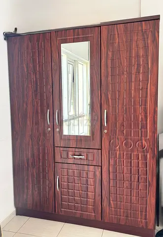 3-Door Wood-Effect Wardrobe with Mirror - Good Condition