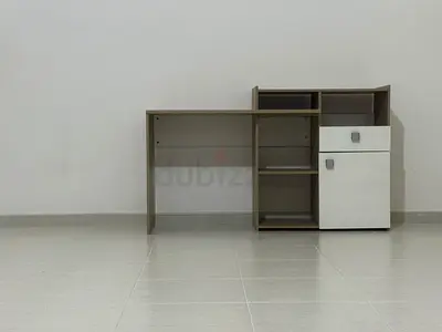 Compact study/PC desk with built-in shelves and storage cabinet