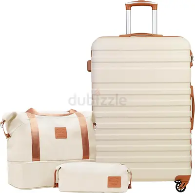 3-piece cream roller luggage set with matching duffel and pouch amazon link https://amzn.to/3Ow3RHg