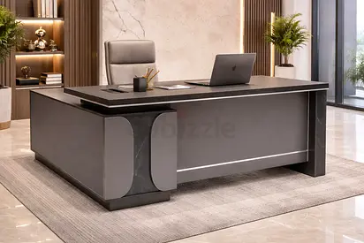 Modern L Shape Wooden Office Table - Coffee Grey Office Manager Table For Office Use
