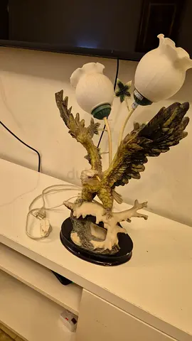 Ornate Eagle Table Lamp with Dual Tulip Shades