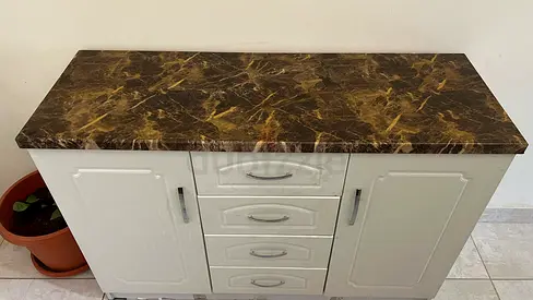 Sideboard Storage Cabinet with Marble-Style Top