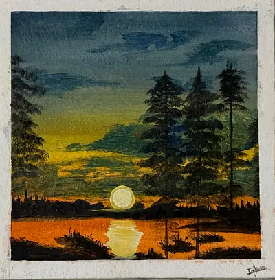Sunset Over Lake — Hand-painted Landscape (Signed)