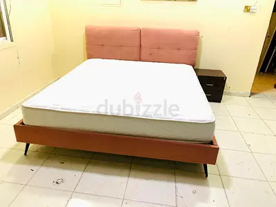 Upholstered Bed Frame with Headboard and Mattress - Gently Used