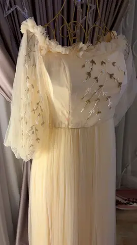 Ivory off-shoulder embroidered tulle dress