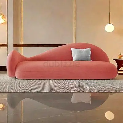 Curved Pink Velvet Sofa — Modern Lounge Piece