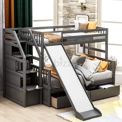 Kids bunk bed with slide, stairs and storage