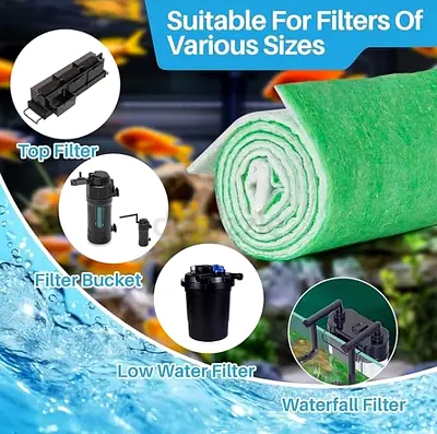 Pond  Aquarium Filter Media (Green  White) | 120 × 30 × 0.8 CM | Reusable Filter Sponge Pad