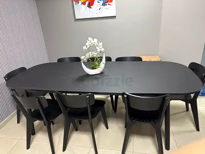 Black Modern Dining Set — Table with 8 Chairs (Good Condition  lightly used)