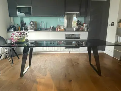 Italian ROCHE BOBOIS Echoes Fixed octagonal 8-10seat dining table smoked tempered glass W260 D100cm