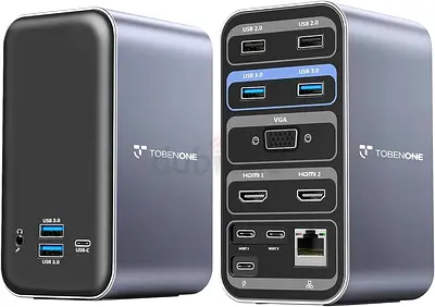 Tobenone USB C Docking Station Dual Monitor, 13-in-2 Triple Display Laptop