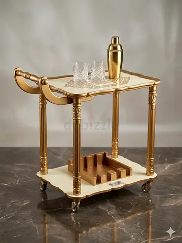 Gold  Cream Bar Cart / Tea Trolley on Wheels