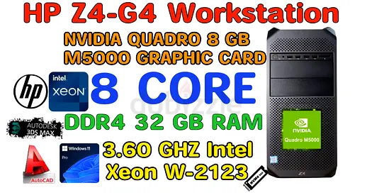 8GB NVIDIA QUADRO M5000 GRAPHIC CARD-HP Z4-G4 Workstation-Intel Xeon W2123 3.60GHz-32GB DDR4 RAM