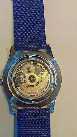 My Seiko 5 automatic blue-dial mens field watch (blue nylon strap)
