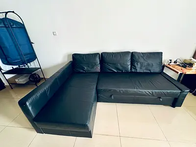 IKEA Black Faux Leather Sofa Bed FOR SALE