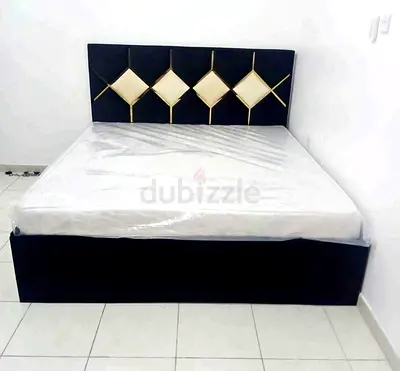 Stylish Black Bed with Unique Headboard Design