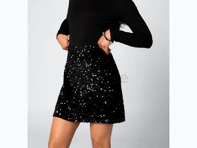 Elegant Black Sequined Skirt