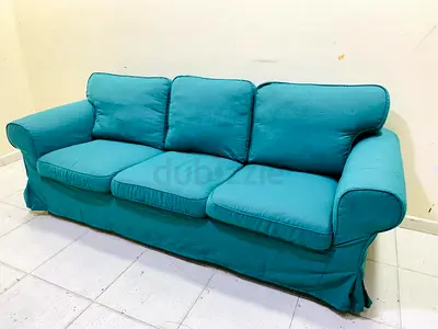 Teal 3-seater sofa with removable slipcover — good condition