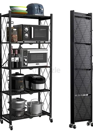 My foldable 4-tier rolling kitchen storage shelf - no assembly required