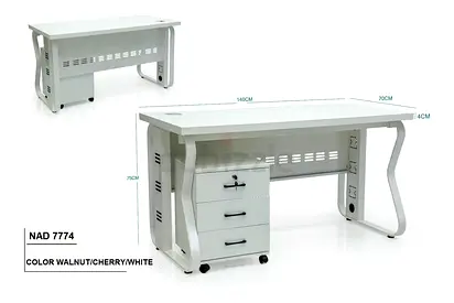 White Modern Computer Desk with 3-Drawer Mobile Pedestal (140x70 cm)