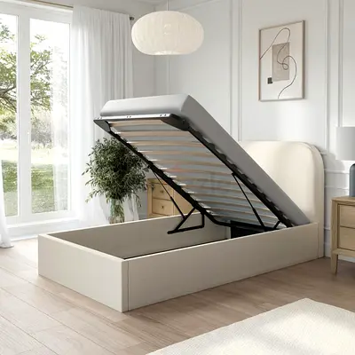 Curved headboard single size hydraulic storage bed