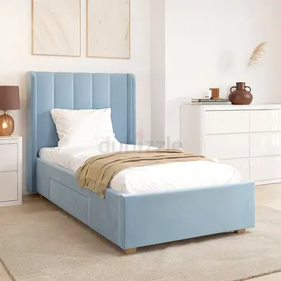 Tall wingback headboard single size drawer bed