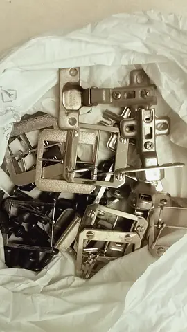 Assorted cabinet hinges and mounting plates - used