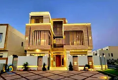 Enjoy luxury in this 6-bedroom corner villa in Al Yasmin, pool, elevator, and roof. Registration fee