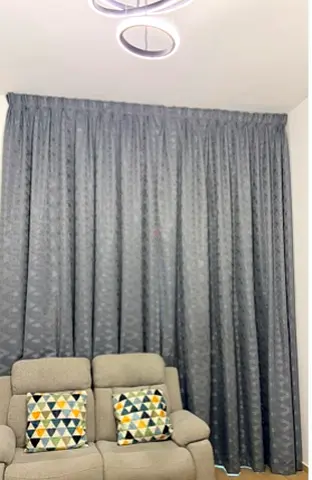 Grey floor-to-ceiling curtains with subtle geometric pattern -  4 units