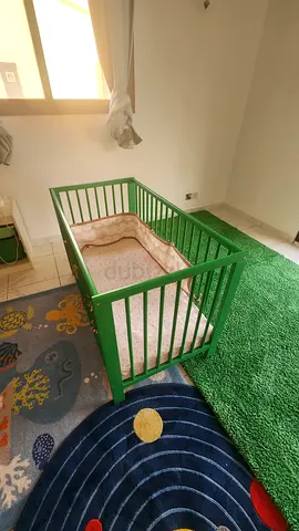 FREE - Baby Crib IKEA GULLIVER Green - Excellent condition - With mattress and protection