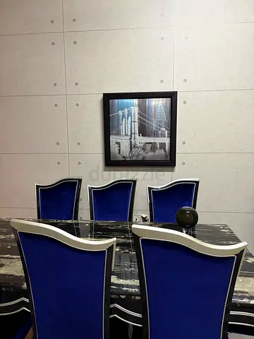 Luxury Black Marble Dining Table Set (8 Seater) with Velvet Chairs