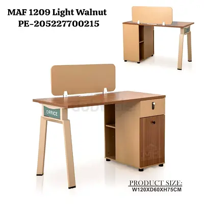 Light walnut office study desk with built-in storage (W120 x D60 x H75 cm)