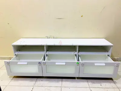 White 3-Drawer TV Entertainment Unit with Frosted Glass