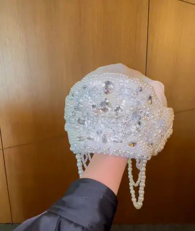 White beaded bridal kokoshnik headpiece (pearl  crystal). Handmade