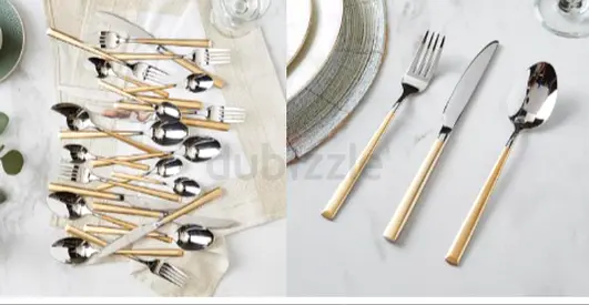 Modern Cutlery Set with Wooden Handles, 24 pieces