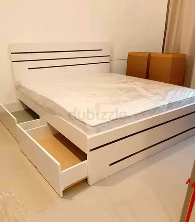 Modern White Double Bed with 2 Storage Drawers New For Sale