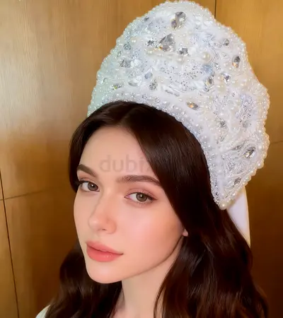 White beaded bridal kokoshnik headpiece (pearl  crystal). Handmade