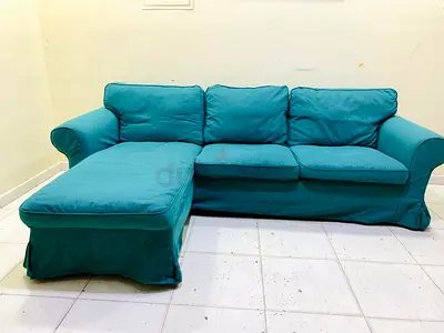 Teal L-shaped 3-seater sofa with chaise (used)