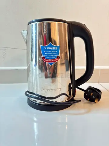 Olsenmark stainless steel electric kettle — used, working 10 aed