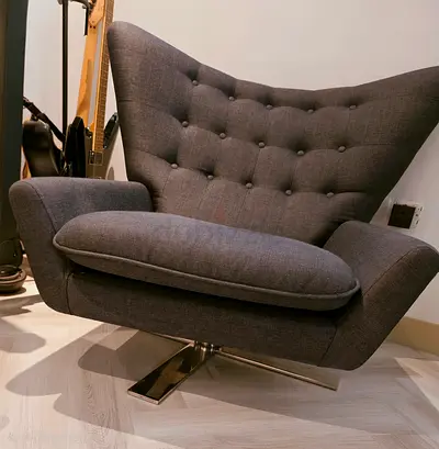 Grey Italian Tufted Swivel Armchairs - Comfortable Accent Chair