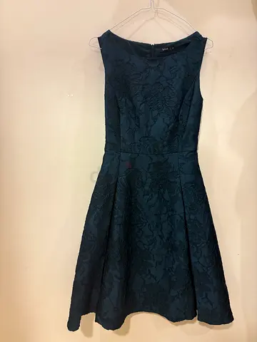 Dark teal sleeveless jacquard fit-and-flare womens dress classy and bra