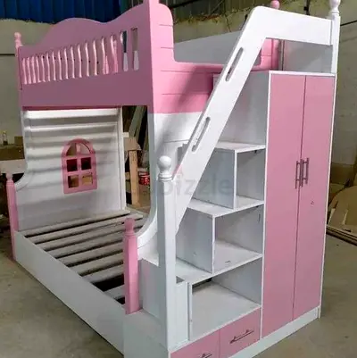 Bunk bed for kids with staircase storage and wardrobe