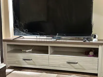 My Light Oak TV Stand — 2 Drawers  Open Shelves