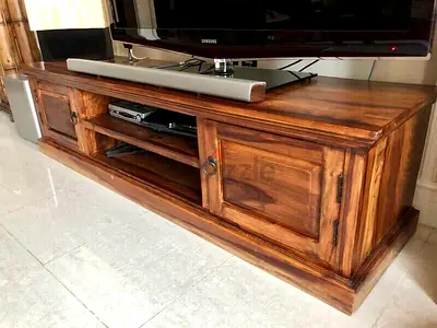 Solid Wood TV Unit / Entertainment Center - Rustic Finish
